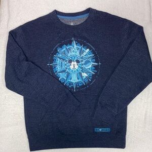 Disney parks compass Mickey Mouse crew neck front pocket blue sweatshirt small